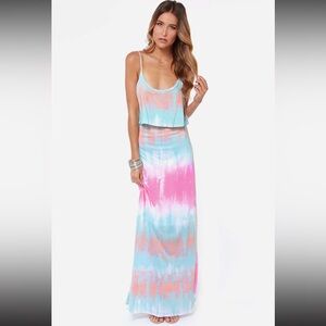 Lulu’s Never Say Tie-Die Blue Maxi Dress